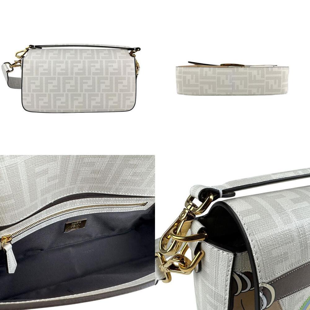 Fendi Zucca Baguette Leather Shoulder Bag White Multicolor - Picture 3 of 4
